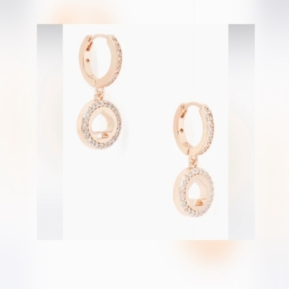 Kate Spade Gold-Tone Spot the Spade Pave Huggies Earrings BRAND NEW